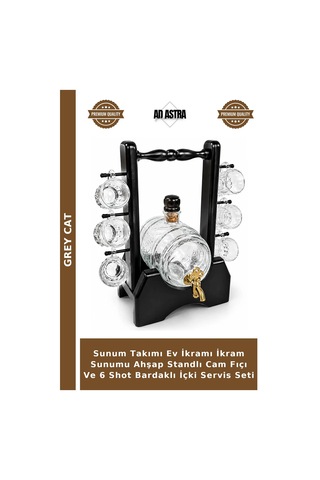 Sunum Takımı Ev İkramı İkram Sunumu Ahşap Standlı Cam Fıçı Ve 6 Shot Bardaklı İçki Servis Seti Çok Renkli