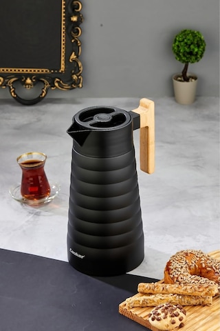Bambu Saplı 2 Litre Paslanmaz Termos, Çift Kat Çelik, Siyah Çok Renkli