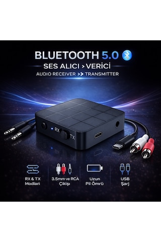Polham Bluetooth 5.0 Ses Alıcı Ve Verici Rx/tx Tv İçin Kablosuz Kulaklık Adaptörü 3.5mm & Rca Destekli