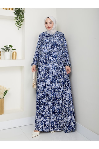 Önü Büzgülü Viskon Elbise - İndigo / E0130 İndigo