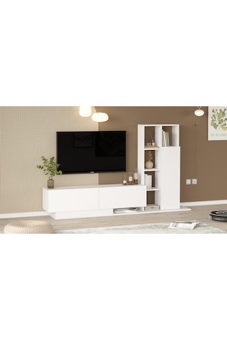 Robin Home Lotus Tv Ünitesi Kapaklı Kitaplık Raf Beyaz
