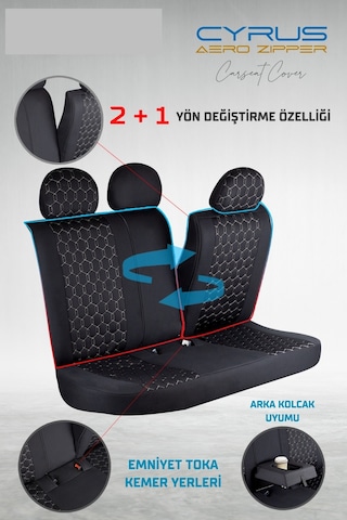 Hyundai Accent Yumurta Kasa Yarı Deri Oto Koltuk Kılıfı Ön Arka Set Cyrus Siyah Beyaz Fs