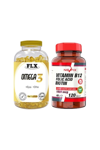 Flx Omega 3 Balık Yağı 180 Softgel & Nevfix Vitamin B12 1000 Mcg