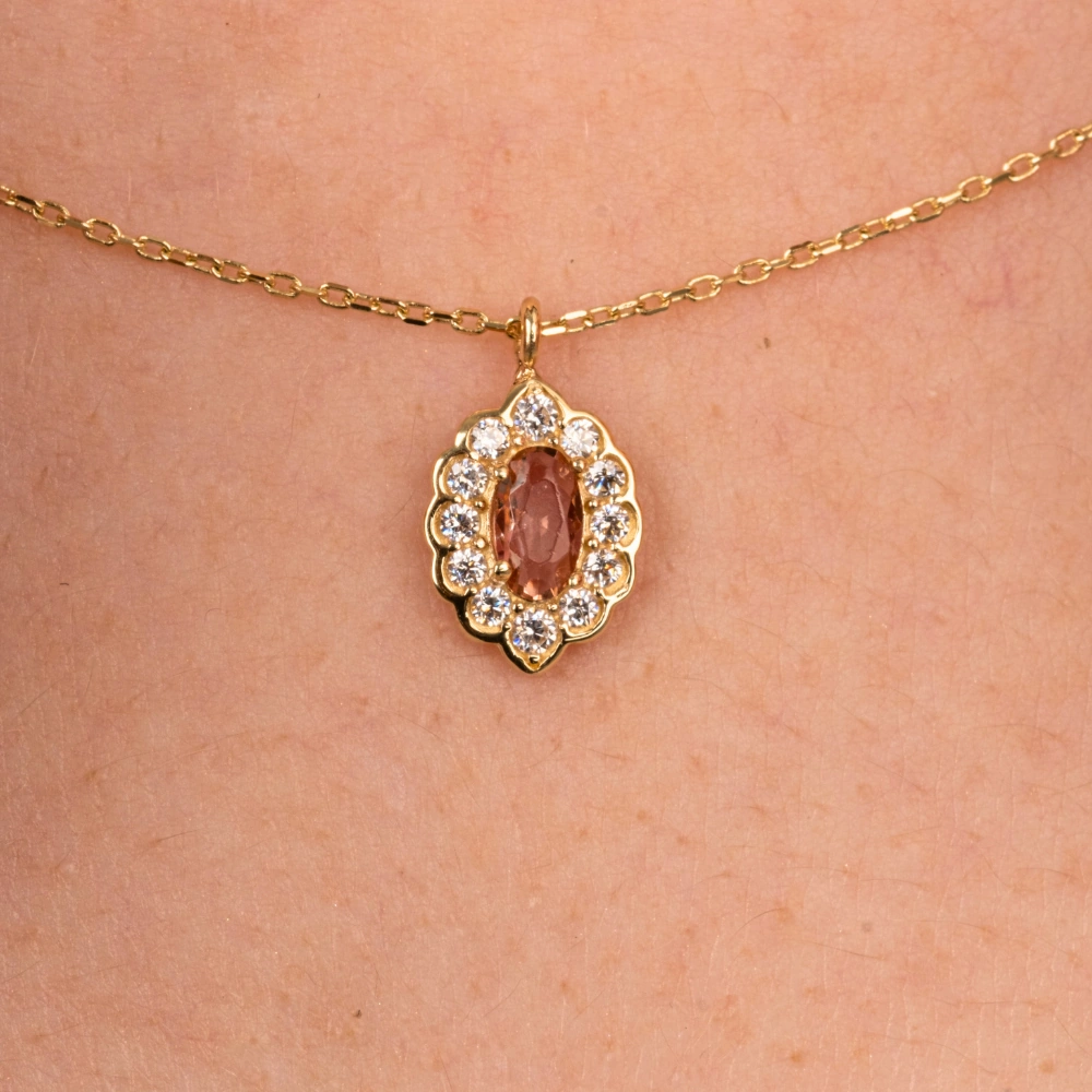 Gümüş Kolye - Zultanit Oval Taşlı 925 Ayar Gümüş Kolye Sarı