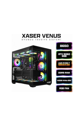 Xaser Venus X70 R7-9800X3D 16 GB 512 GB M.2 NVMe SSD 8 GB RTX5060 Free Dos Masaüstü Oyuncu Bilgisayarı