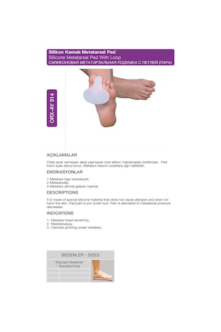 Silikon Kamalı Metatarsal Ped Çift Ön Ayak Desteği Orx -ay914 Standart