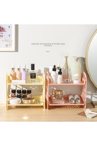 Kosona Çift Katlı Katlanabilir Makyaj Ve Mücevher Depolama Rafı - Ev Ve Banyo Masaüstü Organizer Beyaz