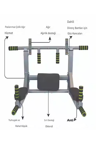 3in1 Büyük Duvara Monte Duvar Barfiks Dips Pull-up Biceps Spor E