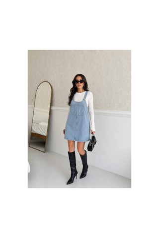 Kene Jeans Kadın Mavi Kanguru Cep Bahçevan Kot Elbise Mavi