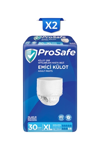 Prosafe Külotlu Yetişkin Hasta Bezi Emici Külot Islaklık Göstergeli Bel Ölçüsü 130-170cm Xlarge 30'lux2paket XL