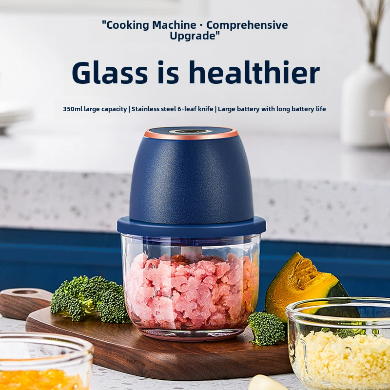 Kangvka Ev Kullanıma Elektrikli Sarımsak Crusher - 350ml Mavi Kalın Cam Kase + 6 Bladeslı Bıçak, Et Ve Sebzeleri Hızlı Çizer Diğer