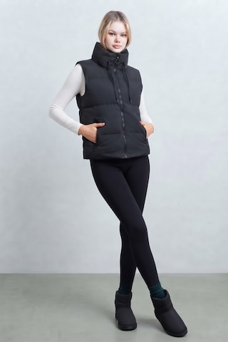Soft&Basic Kadın İkili Takım Dik Yaka Fermuarlı Şişme Yelek Ve Yüksek Bel Toparlayıcı Tayt Takım Siyah