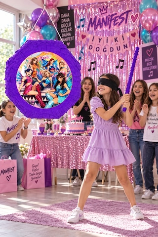 Manifest Kız Grubu Mor Pinyata 42 Cm Sopalı Doğum Günü Parti Oyunu Ve Dekorasyon Süsü Çok Renkli