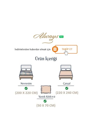 Always Ranforce Çift Taraflı Çift Kişilik Nevresim Takımı kareturuncu Turuncu