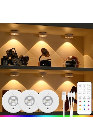 Willowhaven 3 Paket Şarj Edilebilir Led Gece Lambası Uzaktan Kumandalı Rgb Ve Sıcak Beyaz Işık, Aydınlatma Ahşap
