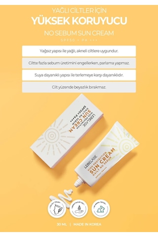 Lebelage Yağlı ve Karma Ciltler İçin Yüksek Koruyucu Güneş Kremi No Sebum Sun Cream 30 ml