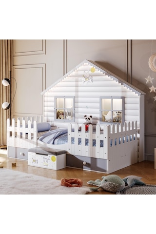 Meltem Kids Küçük Ev Çocuk Odası Montessori Karyola Gri 100 x 200 CM Gri