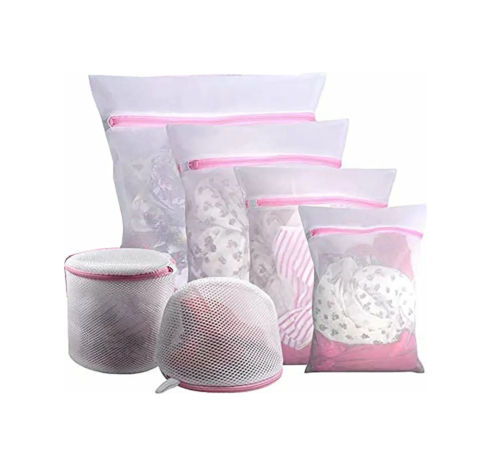 Kosona 6'lı Çamaşır Torba Seti - Delikli Kumaş İç Çamaşırı Ve Hassas Giysiler İçin Koruyucu Yıkama Torbaları S-m-l-xl + 2 Bar Torba Pembe