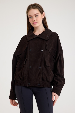 Oversize Bayan Süet Deri Ceket Vb-9-bk-2858-24126 Kahverengi