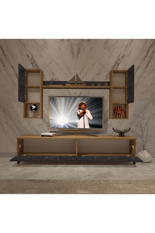 Decoraktiv Eko 5da Mdf Std Gold Tv Ünitesi Tv Sehpası Pera - Siyah Mermer