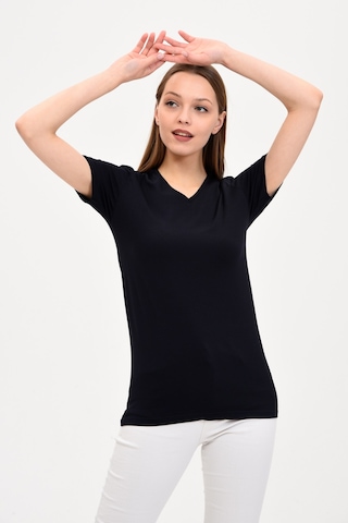 Genıus Kadın V Yaka Basic T-Shirt Lacivert