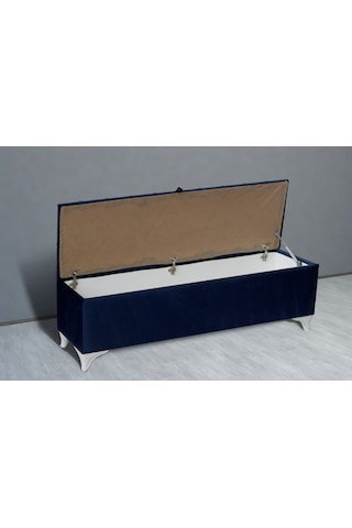 Vetra Sandıklı Bench Puf, Beyaz Mavi