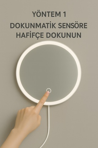 30x30 Cm Led Işıklı Makyaj Aynası Touch Sensörlü, Dimmer Özellikli Beyaz Işık 6500k Beyaz