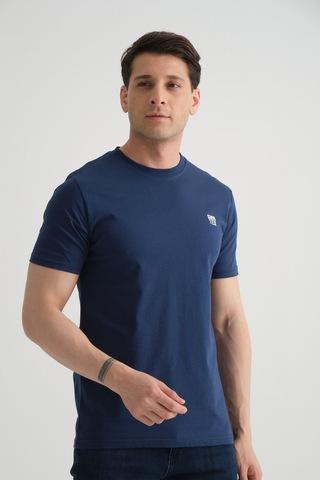 Shooter Sportwear Shooter Erkek Pamuklu Esnek T-shirt Standart Kalıp Minimal Logolu İndigo