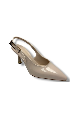Ceylan Shoes 421-26 Rugan Deri Arkası Açık İnce Topuk Kadın Stiletto Krem