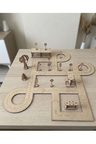Montessori Ahşap Mdf Yol Ve Trafik Puzzle Eğitici Oyuncak