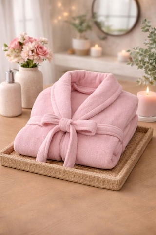Premium Pamuklu Unisex Bornoz - Yumuşak Dokulu Hızlı Kuruyan Canlı Renkli Bornoz Gül Kurusu