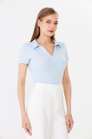 Hdm Kadın Mavi Polo Yaka Fitilli Günlük Bluz - H6038