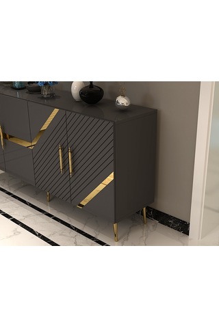 Pınar Konsol Tv Sehpası Çok Amaçlı Dolap 150 Cm Antrasit Altın