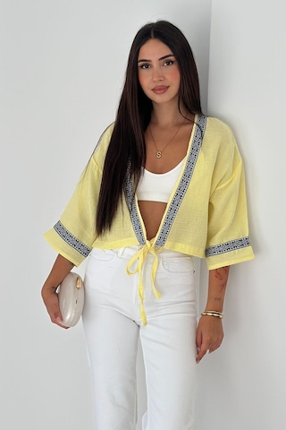 Noa & Noa Kadın Bağlamalı Dekor Şeritli Crop Top Gömlek Street Muse Sarı