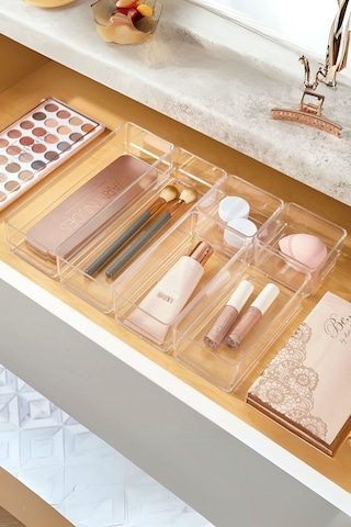 Ayarlanabilir Çekmece İçi Düzenleyici Set 6 Parça Takı Düzenleyici Ve Makyaj Organizeri Çok Renkli