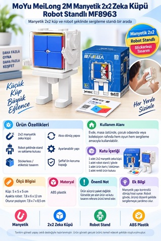 Moyu Meilong 2m Manyetik 2x2 Zeka Küpü Robot Standlı Stickerless Mf8963 12 Cm
