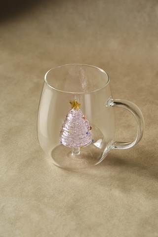 Karaca New Year Yılbaşı Pink Pine Tree Cam Kupa 440 Ml Şeffaf