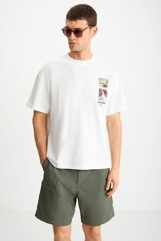 Grimelange Kravın Erkek %100 Pamuk Bisiklet Yaka Baskılı Ekru T-shirt