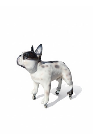 Dev Boyut 60 Cm Tekerlekli French Bulldog Heykeli - Lüks Zemin Dekorasyonu