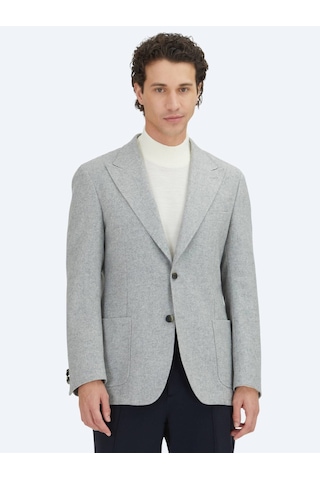 Kip Gri Desenli Modern Fit Yün Karışımlı Ceket Gri