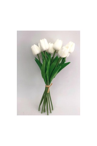 Yapay 8 Li Islak Lale Buketi Gerçeksi Doku Beyaz - Yapay Lale 32 Cm 8 Adet Kırık Beyaz