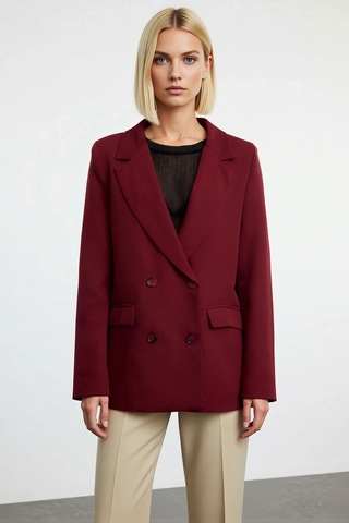 Benerly Kadın Kruvaze Yaka Uzun Kol Regular Kalıp Dokuma Blazer Ceket Fon Bordo