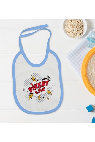 BK Kids Dikkat Laz Tasarımlı Mavi Bebek Mama Önlüğü-1
