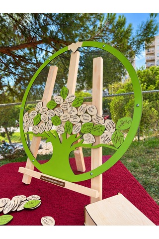 Öğretmenler Gününe Özel Yeşil Hayat Ağacı Yuvarlak Hatıra Anı Kutusu (50 CM) Kalem ve Şövale Hediyeli