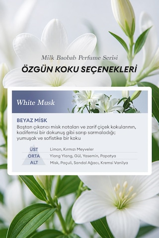 6 Hyalüronik Asitle Nemlendiren Parfümlü Vücut Losyonu Mılk Baobab Perfume Body Lotion White Musk