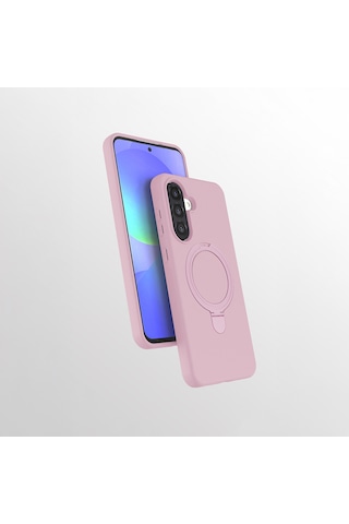 Samsung Galaxy Uyumlu A56 Kılıf M-safe Şarj Özellikli Standlı Zore Samara Kapak Pembe
