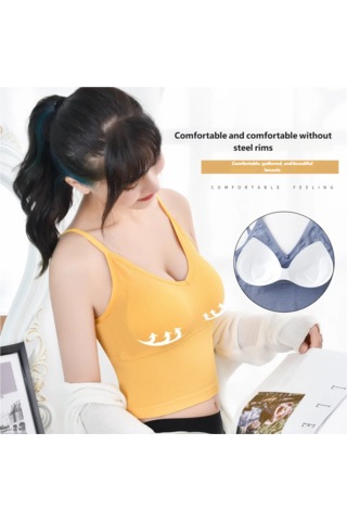 Ece's Design İnce Askılı Crop Atlet Soft Dokulu Rahat Bralet Üst W1011 Sarı