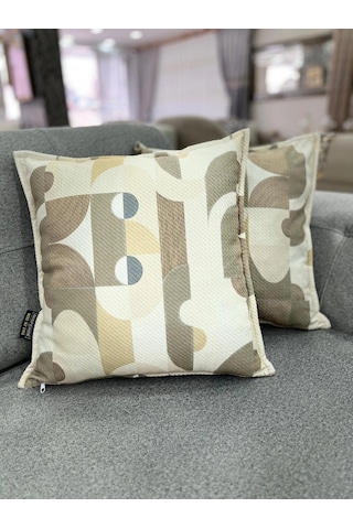Nıvemeshome Geometrik Açık Kahve Desenli 45x45 Dolgulu Kırlent Kılıfı Çok Renkli