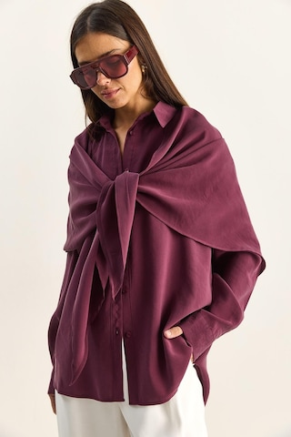 Kadın Şal Aksesuarlı Oversize Modal Gömlek 340 60286164 - Mürdüm MÜRDÜM