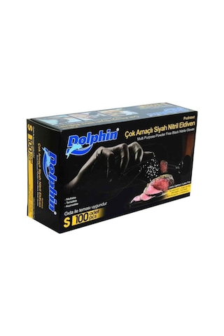 Dolphin Tek Kullanımlık Lateks Siyah Pudrasız Nitril Muayne Eldiveni Small Boy - 100'lü 20 Paket